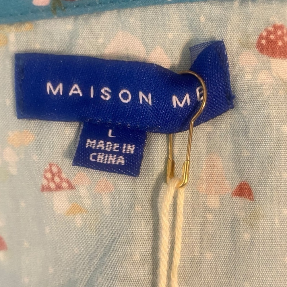 Nwt Maisonette Blue Polka Dot Mushroom Print Collar Blouse Prairie Cottagecore — image 7 of 8